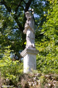 Pieskowa Skała (Sułoszowa) | kolumna z figurą św. Jana Nepomucena | od północnego-wschodu | stan na 2015-07-22