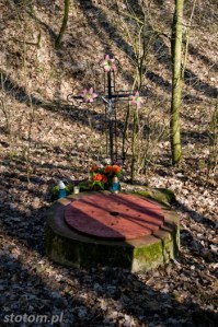 Przeczno | źródełko z krzyżem, naprzeciwko kapliczki św. Rozalii i św. Rocha | od południa | stan na 2016-03-31